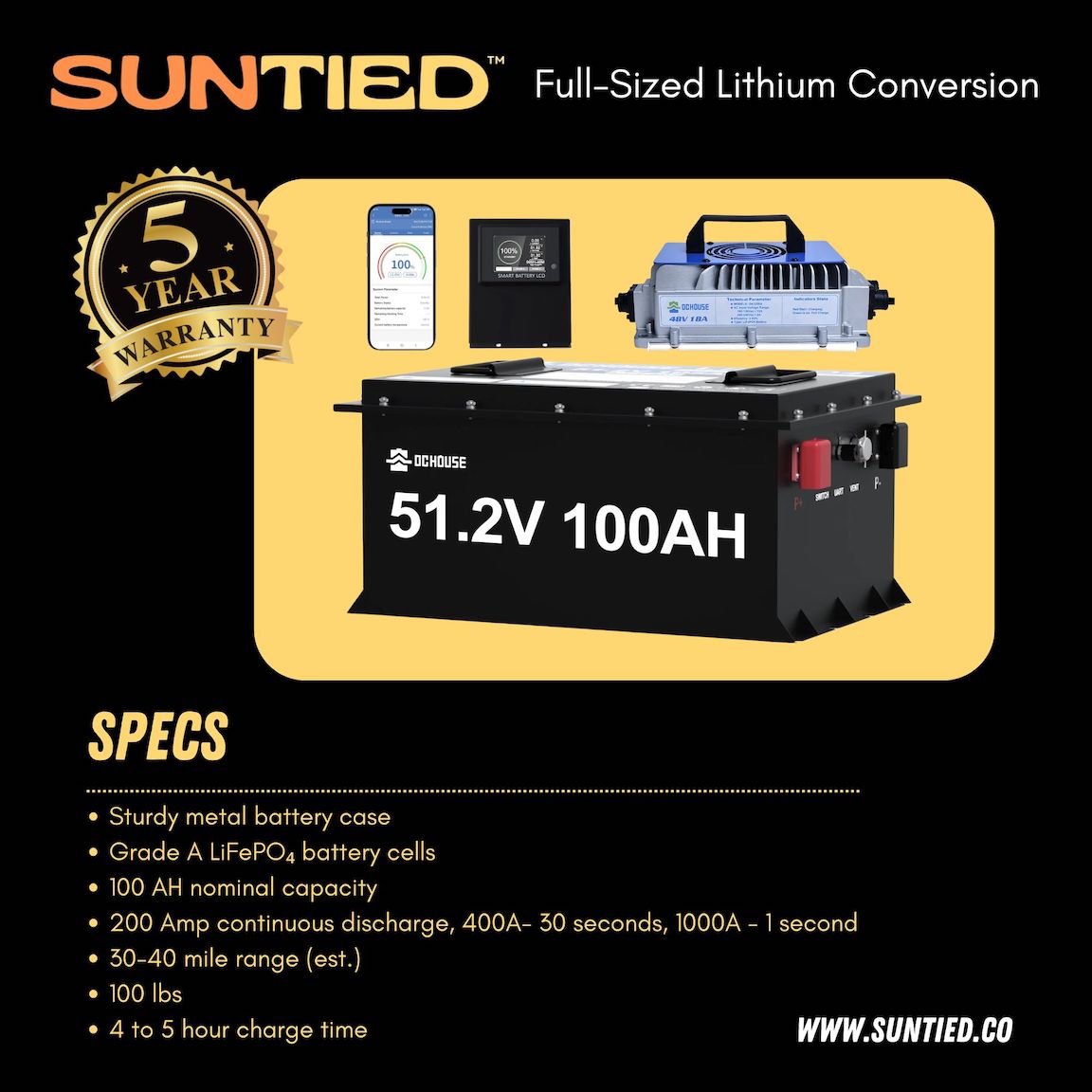 Golf Cart Lithium Battery Installation Service - 100AH LiFePO₄ Battery